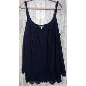 Sheryl Crow Tank‎ Lace Trim Tiered Lined Blue Size 3X
